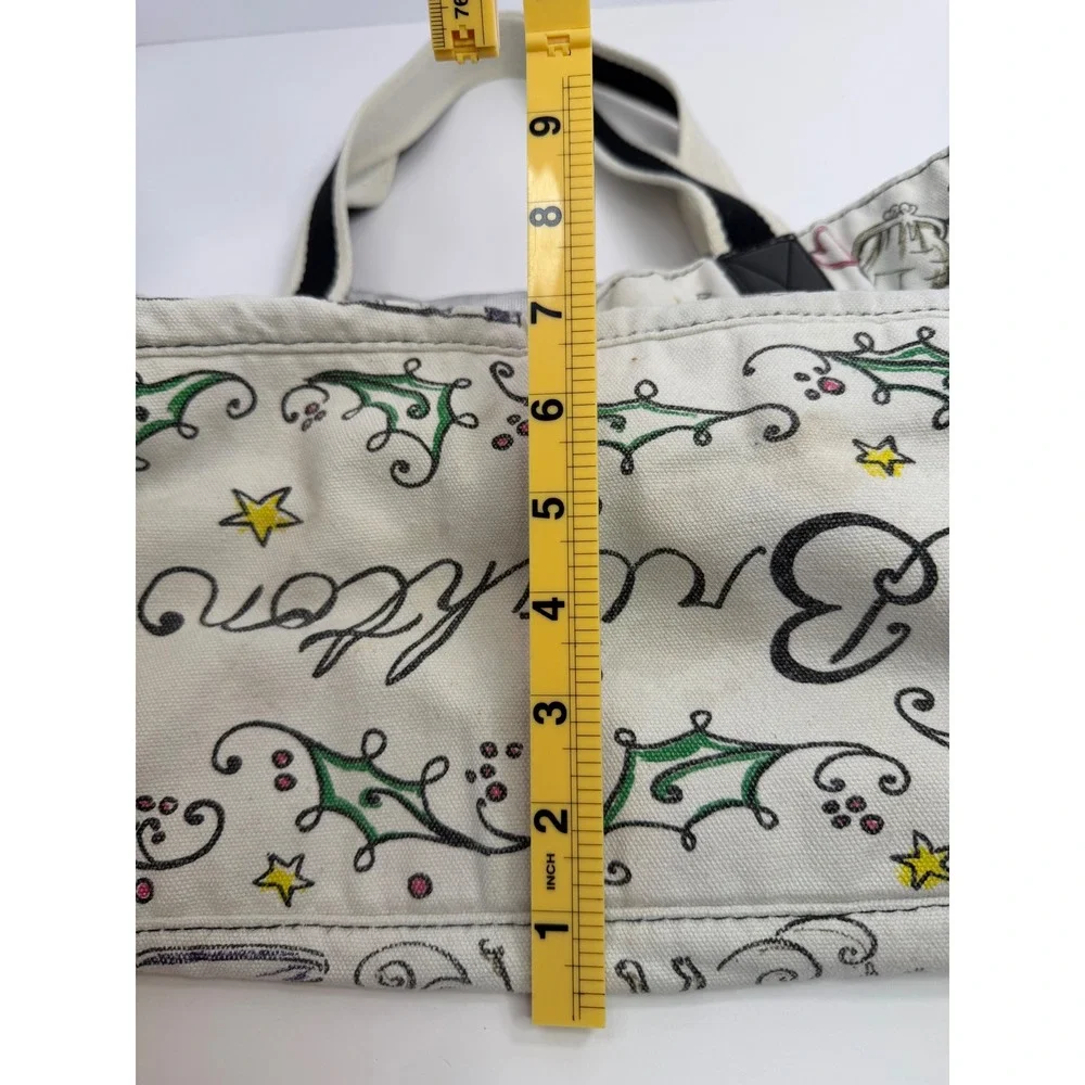 Brighton Happy Holidays Canvas Tote Bag Cream Multi Sketch Print Festive Shopper
